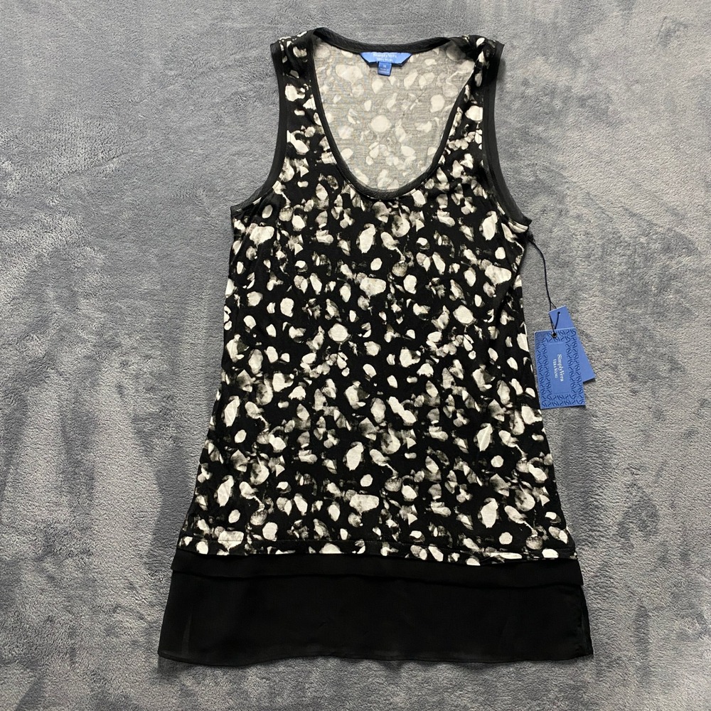 Simply Vera Vera Wang‎ Tank Top Womens Medium Black NWT Abstract Print Layered